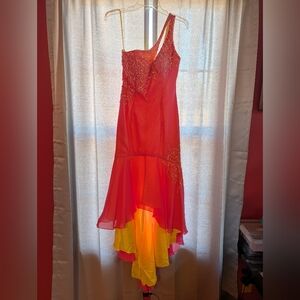 Vibrant Pink and Yellow Y2K Prom Dress
